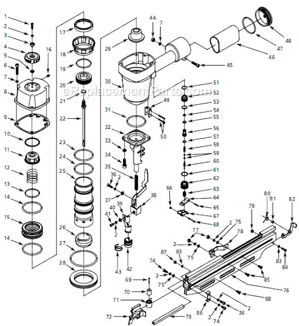 Page A Diagram and Parts List for JB349500  Campbell Hausfeld Nailer